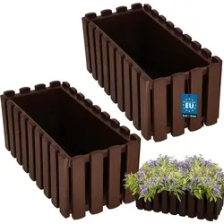 KOTARBAU® 2er Set Blumenkasten Blumentopf 38x18x16 cm Braun Kunststoff Pflanzkasten Balkonkasten Pflanzkübel Rechteckig Übertopf Groß Blumenkas... - Braun