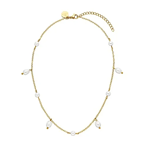 Purelei® Pearl Drop Kette (Gold) - Elegante Wasserfeste Halskette mit Perlen für Frauen - Ketten für Damen - Diese stilvolle, wasserfeste Halskette aus Edelstahl mit Süßwasserperlen ist verstellbar von 35-40 cm und perfekt als Geschenk für besondere Anlässe.