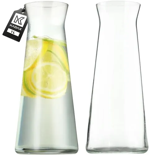 KADAX Glaskaraffe, Wasserkaraffe aus robustem Glas, Spülmaschinenfeste Getränkekaraffe, Bleifreier Wasserkrug, Karaffe für Wasser, Saft, Limonade, Milch (1L - 2 Stück) …