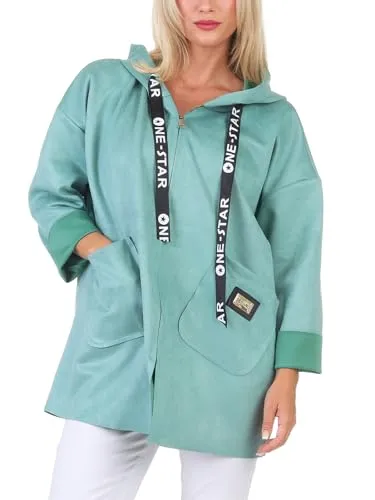 simaranda Sweatjacke Damen mit Kapuze Hoodie lange Übergangsjacke Kurzmantel uni mit Zipper 5325 (DE/NL/SE/PL, Numerisch, 36, 42, Regular, Regular, Mint)