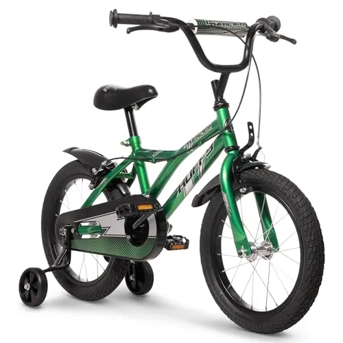 Huffy Pro Thunder 16“ Kinderfahrrad - Grün, S - Straßenfahrräder für Kinder, sicher und komfortabel mit Stahlzangen, gepolstertem Sattel und weichen Griffen, ideal für Kinder von 5-7 Jahren mit einer Körpergröße von 107-122cm.