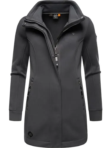 Ragwear Damen Leichter Sweat-Übergangsmantel Letrice Bonded Dark Grey - Funktionsjacke, windabweisend und mit hohem Kragen für optimalen Kälteschutz, ideal für Übergangszeit und Outdoor-Aktivitäten.