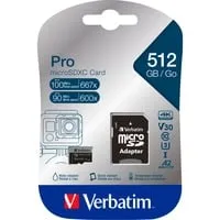 VERBATIM MicroSD-Card Pro U3 - 512GB, 4K Ultra HD, ideal für hochwertige Videoaufnahmen und schnelle Datenübertragungen
