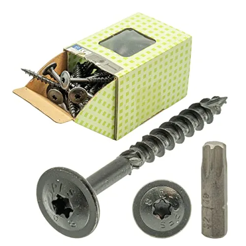 Tellerkopfschrauben schwarz 8 x 40-50 St. Inkl. BIT Holzbauschrauben Tellerkopf Torx schwarze Schrauben