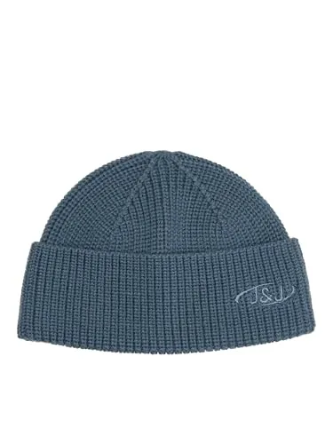 Herren Jack & Jones Gerippte Mütze | Kurze Winter Beanie Kopfbedeckung | Hipster Recycelt JACAIR, Größen:One Size, Farben:Blau