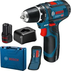 Bosch Professional 12V System Akku Bohrschrauber GSR 12V-15 - 30 Nm Drehmoment, kompakt und ideal für enge Räume, inkl. 2x 2.0Ah Akku und 10-tlg. Zubehör-Set
