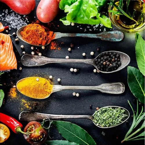 artissimo Bild 30x30cm Gewürze PE5754-PA – Wandbild quadratisch klein, Wanddeko Küche modern, Küchenbild bunt schwarz Food
