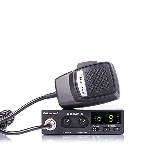 Midland Alan 100 Plus B Version 2021 kompaktes CB-Mobilfunkgerät, C442.12, 40 Kanal AM/FM mit automatischer Rauschunterdrückung und Notrufkanal 9 und 19, Farbe: schwarz