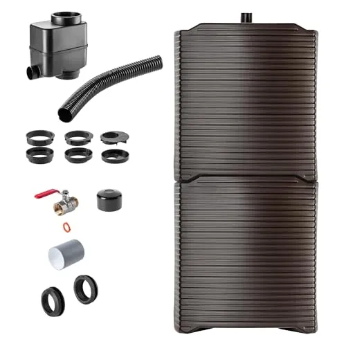 KADAX Regentonne, Modulregenwassertank für Garten, Wetterbeständiger Regenfass 126 Liter, Wassersammler, Regenbehälter aus Kunststoff, Wasserfass (2X Mokka + Sammler Set A)