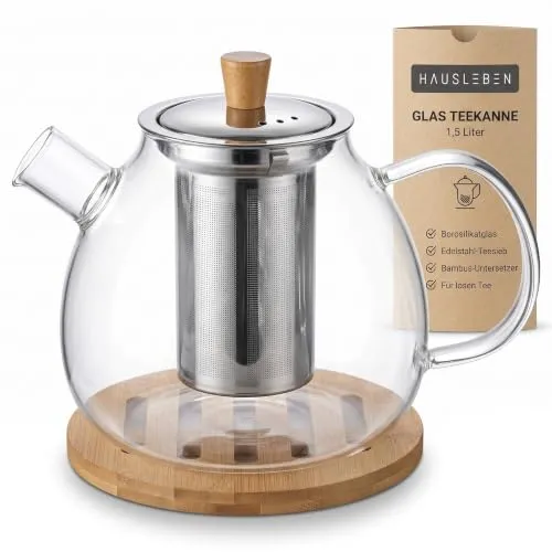 Glas Teekanne mit Edelstahl-Sieb – 1,5 Liter von hausleben