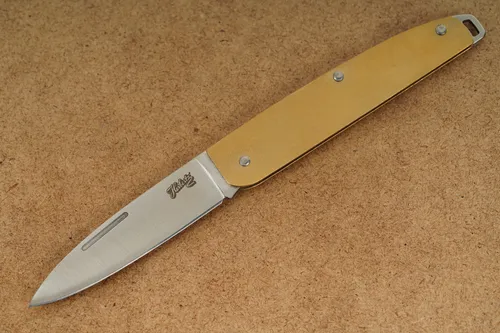 Herbertz Zweihandmesser Klappmesser U33 – Ideal für Outdoor-Aktivitäten - Rostbeständiges Jagdmesser mit 7,4 cm Klinge aus Edelstahl, kompaktem Design und praktischem Messinggriff. Perfekt für den Einsatz in der Natur.