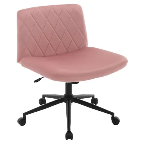 WOLTU Bürostuhl ohne Armlehnen, Schreibtischstuhl mit breiter Sitzfläche, Drehstuhl höhenverstellbar, ergonomischer Stuhl Schneidersitz, Lesesessel 150 kg belastbar, Samt, Rosa BS160rs