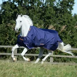 Bucas Therapy Turnout Outdoordecke 150 g - Navy/Orange, Größe 110 - Die Bucas Therapy Turnout Decke kombiniert hochwertiges Ballistic-Nylon mit innovativem Innenfutter. Ideal für Pferde, die viel Bewegung brauchen, und sorgt für optimalen Tragekomfort auf der Weide.