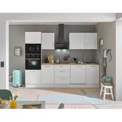 Küchenblock mit E-Geräten CORNWALL IV - weiß - Küchenzeilen mit integriertem Backofen und Mikrowelle, ideal für platzsparendes Kochen und modernes Design.