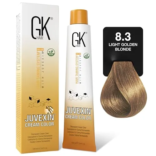 GK HAIR Color Crème 8.3 Hellgoldblond 100 ml | 100% Grauhaarabdeckung Haarfarbe | Semi, Demi oder Permanente Ergebnisse je nach Entwickler | Salon Haarfarbe für Damen & Herren