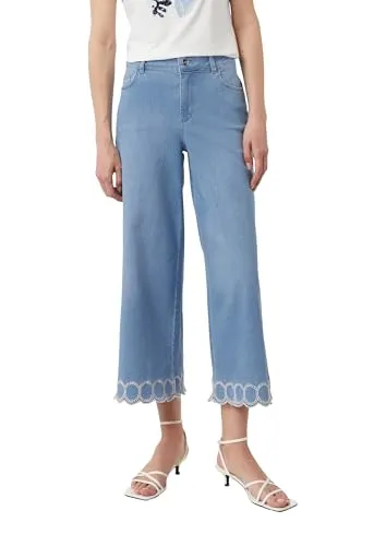 Jeans-Culotte im Loose Fit mit Stickerei am Saum - Jeans in trendigem Design mit dezenter Stickerei, elastischem Denim für angenehmen Sitz und praktischer 5-Pocket-Form – modern und bequem für vielseitige Kombinationen.