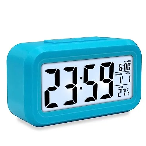 mixed24 LED Wecker Digital Beleuchtet Schlummerfunktion mit Datum und Temperaturanzeige Nachtlicht (Blau)