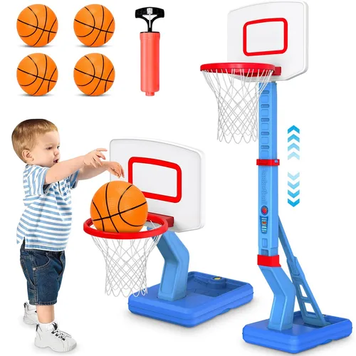 Kinder Basketballkorb,Basketballkorb Indoor Outdoor Réglable en 5 hauteurs 70-138 cm mit Mini Basketball und Aufblasbare Pumpe,Sport Spielzeug für Kinder Jungen Mädchen ab 3-12 Jahre -Blau