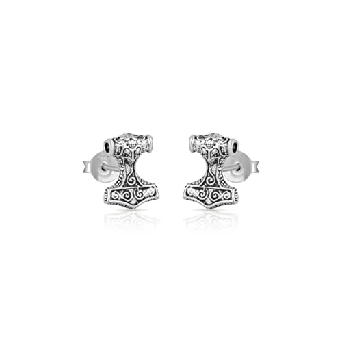 NKlaus Thor Hammer Ohrstecker aus 925 Sterling Silber - Ohrringe für Damen, keltisches Design in 10x8mm, hochwertig verarbeitet aus 925 Sterling Silber, ideal für einen einzigartigen Look.