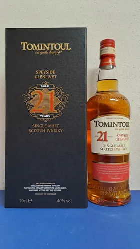 Tomintoul 21 Jahre Single Malt Scotch Whisky 40% Vol. 700ml - Whisky aus Schottland, 21 Jahre gereift für einen einzigartigen Geschmack, ideal für Kenner und Sammler.