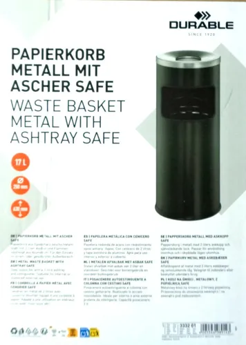 DURABLE Standaschenbecher schwarz - eleganter und robuster Aschenbecher für den Außenbereich, ideal für öffentliche Plätze und Veranstaltungen