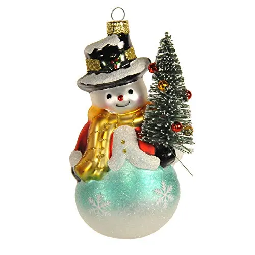 Christbaumschmuck Weihnachtsschmuck Weihnachtskugeln Baumkugeln Baumschmuck Christbaumkugeln Deko Weihnachten Motive/Farbe: Schneemann mit Baum 13cm