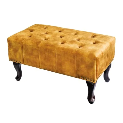 riess-ambiente Fußhocker CHESTERFIELD 80cm senfgelb/dunkelbraun - Extravaganter Samt-Hocker im Chesterfield-Design, sorgt für höchsten Sitzkomfort und setzt farbige Akzente in Deinem Wohnzimmer. Edler Bezug mit aufwändiger Steppung.