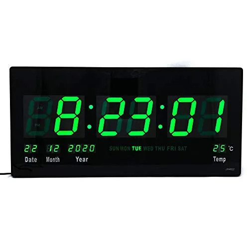 Starlet24 LED Wanduhr mit Datums- und Temperaturanzeige große LED-Anzeige 45x22cm (JH4622) Grün