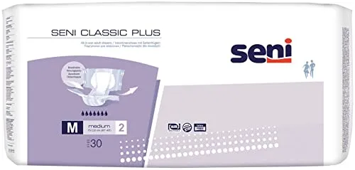 Seni Classic Plus M - Sparpaket (3 x 30 Stück) - Inkontinenzeinlagen für Erwachsene, atmungsaktiv und extrem saugfähig. Ideal für nächtlichen Gebrauch mit hohem Tragekomfort und antimikrobiellem Superabsorber für frische Sicherheit.