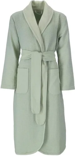 Vossen Damen Bademantel Catania soft green S - Eleganter Damenschalkragenmantel aus 100% Baumwolle mit Waffelpiqué Struktur, perfekt für entspannte Tage zu Hause. Ideal für Damen, die Komfort und Stil schätzen.