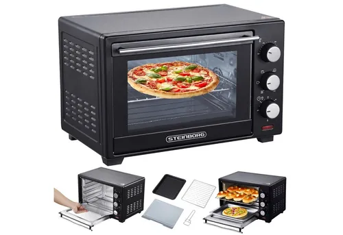 STEInBORG Mini Backofen 25 Liter - 3in1 Pizza-Ofen mit Ober- und Unterhitze, 1600 Watt, ideal für schnelles Backen, Toasten und Grillen
