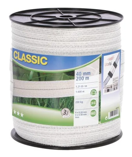 Kerbl 449102 CLASSIC Weidezaunband - 200m, 13 Leiter - Stallbedarf für Viehhaltung: Hochwertiges Weidezaunband mit 200m Länge und 40mm Breite, ideal für sichere Viehhaltung dank hoher Bruchfestigkeit von 230 kg.
