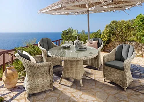 Destiny Sitzgruppe Malaga Luna: 4 Sessel + Tisch Ø120x75cm