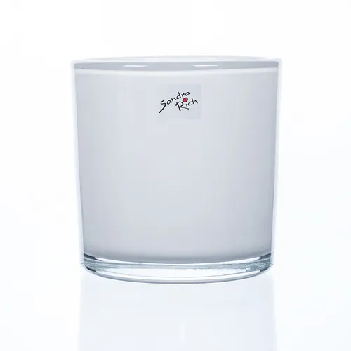 SANDRA RICH, Glasübertopf WEISS. RUND. Orchideenglas, cylindrical heavy Pot 14cm
