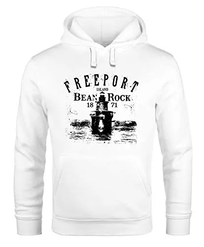 Neverless® Hoodie Herren Retro Print Leuchturm Motiv Schriftzug Freeport Island Kapuzen-Pullover Männer weiß XL