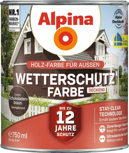 Alpina Wetterschutzfarbe Holzfarbe deckend Schokoladenbraun 750ml