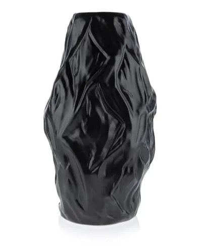 HowHomely Elegante Keramikvase Louis - Dekorationszusatz für lebendige und künstliche Blumen - Subtiler Akzent für Moderne Innenräume mit unregelmäßiger Form und Loft-Ästhetik Schwarz