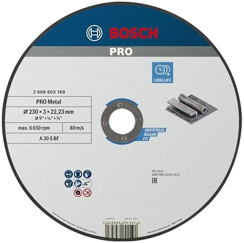 Bosch 1x PRO Metal Longlife Trennscheibe für große Winkelschleifer und 22,23‑mm-Bohrung (für Stahl, Ø 230 mm, Professional Zubehör Großer Winkelschleifer)