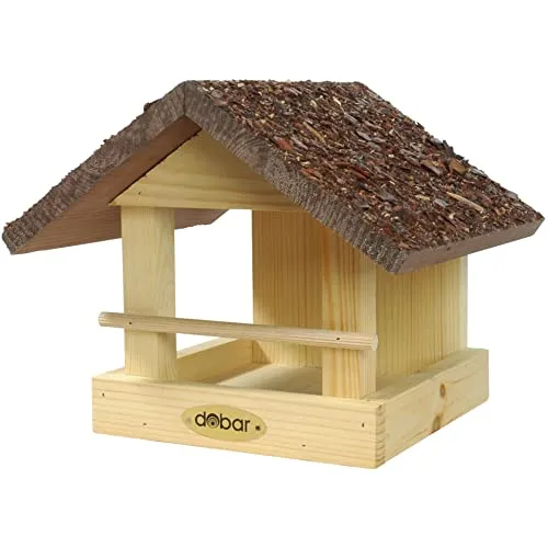 dobar 38120FSCe klassisches Vogelfutterhaus - FSC-zertifiziertes Kiefernholz, wetterfest mit großem Dachüberstand für optimalen Wetterschutz