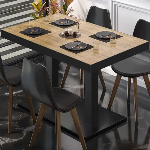 BM | Bistrotisch | B:T:H 130 x 80 x 77 cm | Eiche / Schwarz | Rechteckig | Sc...