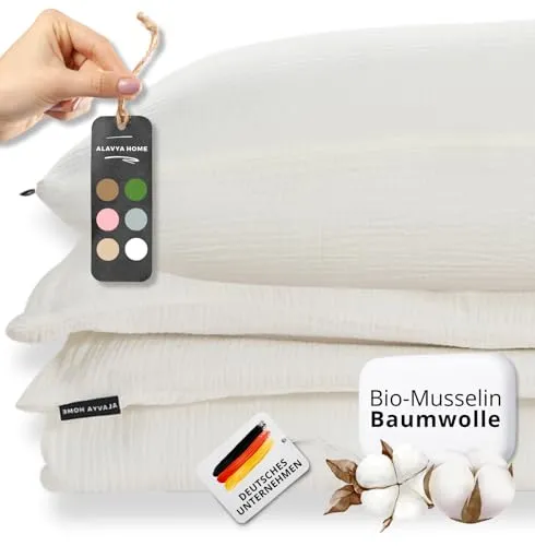 ALAVYA HOME® Musselin Bettwäsche 135x200 4 teilig | ÖkoTex Zertifiziert & für Allergiker geeignet | Bettwäsche Set mit je 2 Bettbezügen 135 x 200 & 2 Kissenbezügen 80x80 | Atmungsaktiv