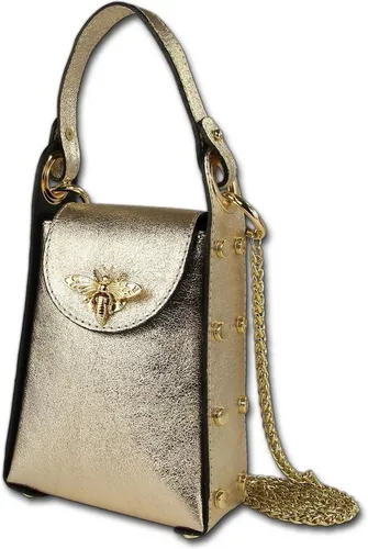 Toscanto Damen Umhängetasche aus echtem Leder - Handtaschen, edle Umhängetasche aus feinem Kalbsleder, goldfarben und Made in Italy – perfekt für stilbewusste Damen.