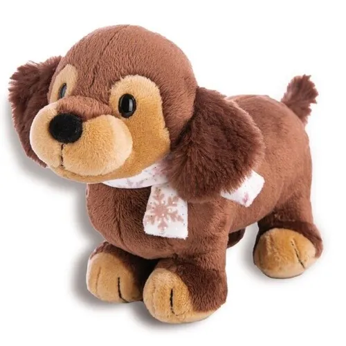 NICI Kuscheltier Dackel Skida mit Schal 27cm - Stofftier & Teddybären, flauschiges Dackelmädchen in braun mit rosafarbenem Schal, ideal zum Kuscheln und Spielen, aus recycelten Materialien für umweltbewusste Fans.