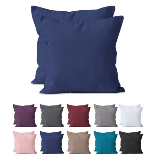 2-er Set Kissenbezug Mikrofaser | Doppelpack Kissenhüllen ca. 95 g/m² | Oeko-TEX®Standard 100 | Dekorative Dekokissen Sofakissen Lendenkissen Wurfkissenbezug mit Reißverschluss | 40x40 cm Navyblau