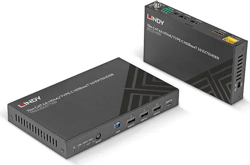 Lindy KVM Extender 70m Cat.6A TypeC & HDMI HDBaseT 3.0 - KVM Extender für bis zu 70m, ermöglicht einfache Steuerung von mehreren Geräten über TypeC und HDMI, ideal für professionelle Anwendungen.