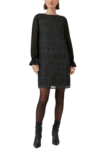 s.Oliver Black Label Damen Kleid 2171939 Langarm Häkelspitze - Elegantes Kleid mit Rundhalsausschnitt und langen Ärmeln. Das besondere Glitzergarn sorgt für einen 3D-Effekt und macht es zum perfekten Highlight für besondere Anlässe.