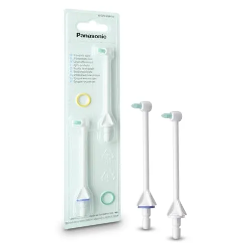 Panasonic WEW0984W303 orthodontische Ersatzdüse für 2-in-1 Pflege mit Wasserstrahldüse & Bürstenkopf,Düse für Ultraschall,AIR IN und Reisemundduschen,Munddusche für kieferorthopädische Geräte,2er-Pack