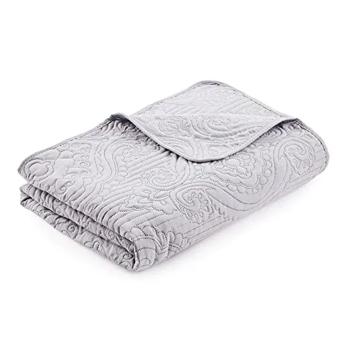 HOMELEVEL Tagesdecke Bett & Sofaüberwurf Bettüberwurf Sofa Tages Ornamente Decken Betthusse XXL Decke Überwurf Überdecke Hellgrau 200cm x 220cm