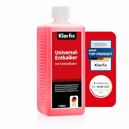 Klarfix Universal-Entkalker mit Farbindikator | Hochwirksamer Entkalker für alle Haushaltsgeräte mit Wasserkontakt mit Farbindikator | Universell einsetzbar und materialschonend (1x 500 ml)