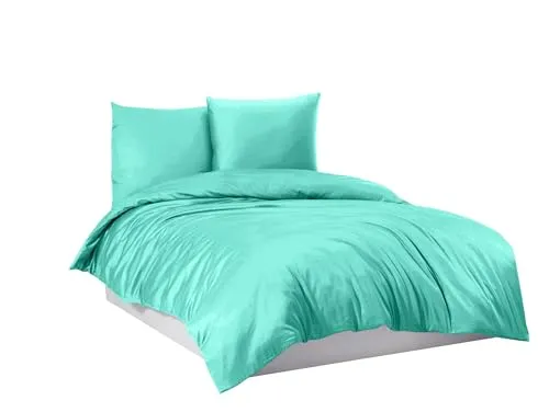Mixibaby Bettwäsche Bettgarnitur Bettbezug Baumwolle 135x200 155x220 200x200 200x220, Größe:200 x 200 cm, Design Bettwäsche:Mint Uni